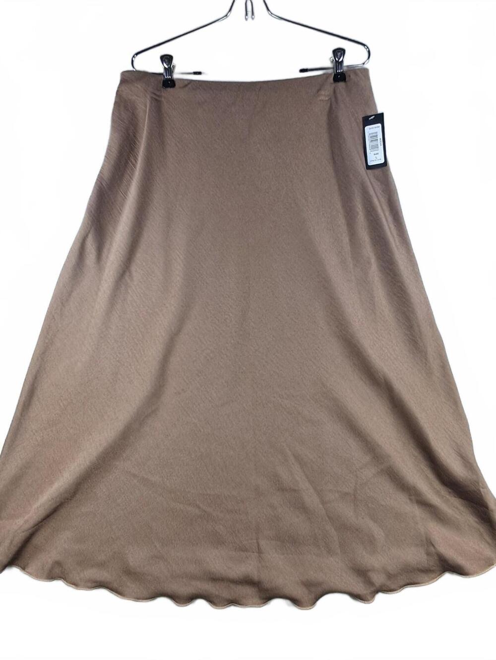 Tash + Sophie Satin A-Line Midi Skirt Brown Taupe Women's Large S11219